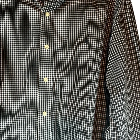 Ralph Lauren Slim Fit Button Down Shirt Men XLT Tall Black Check Logo - Picture 3 of 8